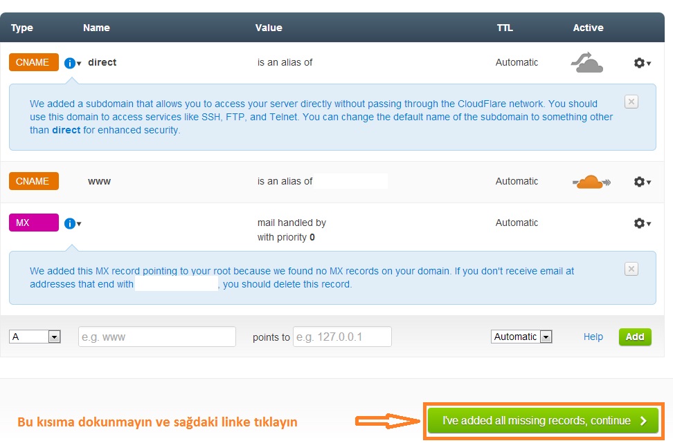 CloudFlare Kayıt İşlemleri CloudFlare